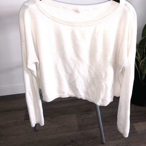Cropped boatneck/ off shoulder Long Sleeve Sweater